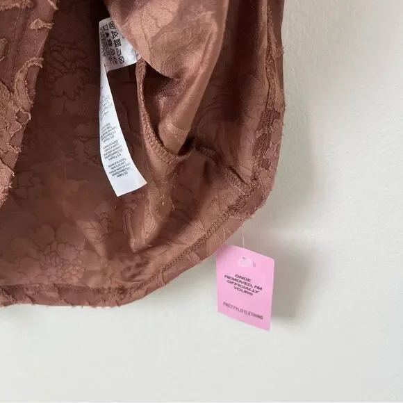 Pretty Little Thing Mocha Floral Sheer Burnout Maxi Dress Long Sleeve NEW Sz 12 - Picture 8 of 9